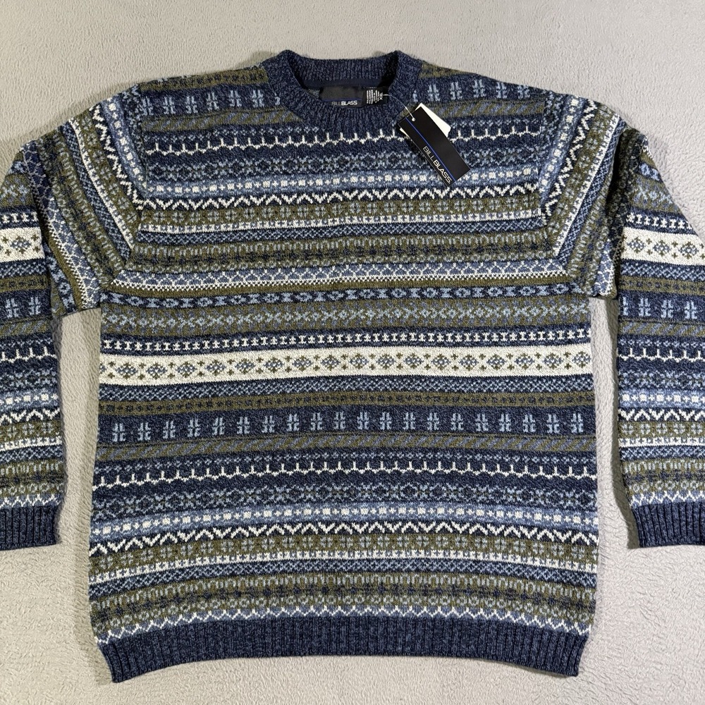 Vintage Bill Blass Sweater Men XXL Navy Heavy Tight Knit Grandpa Cosby 90s NWT